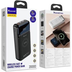 پاوربانک وایرلس Yosonda A190 ظرفیت ۲۰۰۰۰ میلی‌آمپر همراه با هدیه ویژه