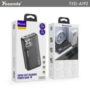 پاوربانک Yosonda مدل A192 ظرفیت 20000mAh با فست شارژ PDهمراه با هدیه ویژه